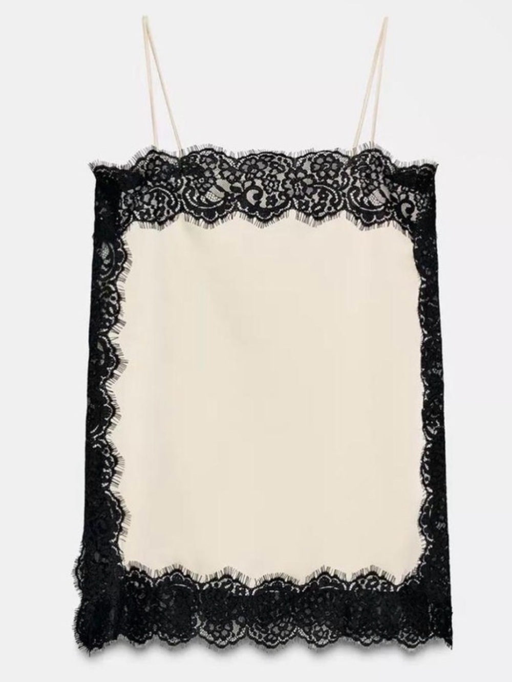 Zara Cream Slip Dress with Black Lace Trim